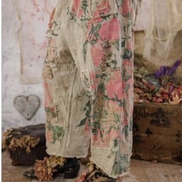 Magnolia Pearl Light Denim Cropped Jeans w/ Pink Flowers & Wide Leg NWT Van Gogh - Picture 4 of 10